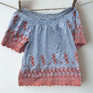Smocked Neck Embroidered Blouse